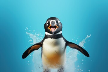 Wall Mural - Happy penguin jumping and having fun.