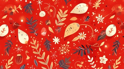 Poster - Celebrate the winter season with a charming and festive red card design featuring a stylish mix of New Year illustrations like abstract snowflakes floral patterns and cute doodles This eye c