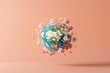 Earth globe with flowers all over around it. Ai generative art