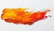 Closeup of a brush stroke with orange and yellow art paint on white background