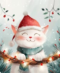 Wall Mural - christmas cute cat art illustration