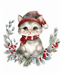 Christmas cute cat art illustration