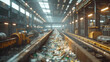 Efficient sorting process in a recycle factory with conveyor belts and robots
