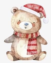 Wall Mural - christmas cute brown bear art illustration