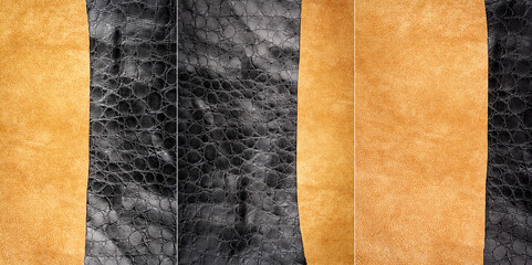 Wall Mural - Collection of images with genuine brown and black leather textures background