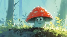 Illustrate A Whimsical Toadstool Mushroom In Your Sketch