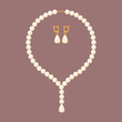 Pearl necklace and earrings. Vector illustration