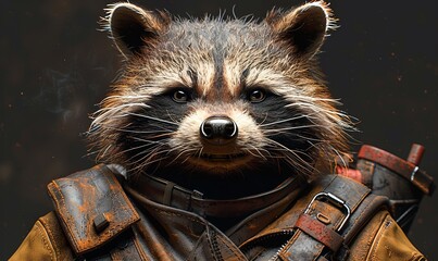 Wall Mural - Anthropomorphic Raccoon in a Leather Jacket. 