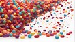 Rainbow candies falling in color over a transparent background, png. tumbling jelly beans