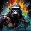 gorilla with bright colorful paint splatters
