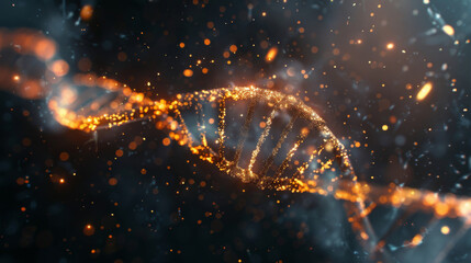 Fototapete - Glowing dna strand in dark ambiance