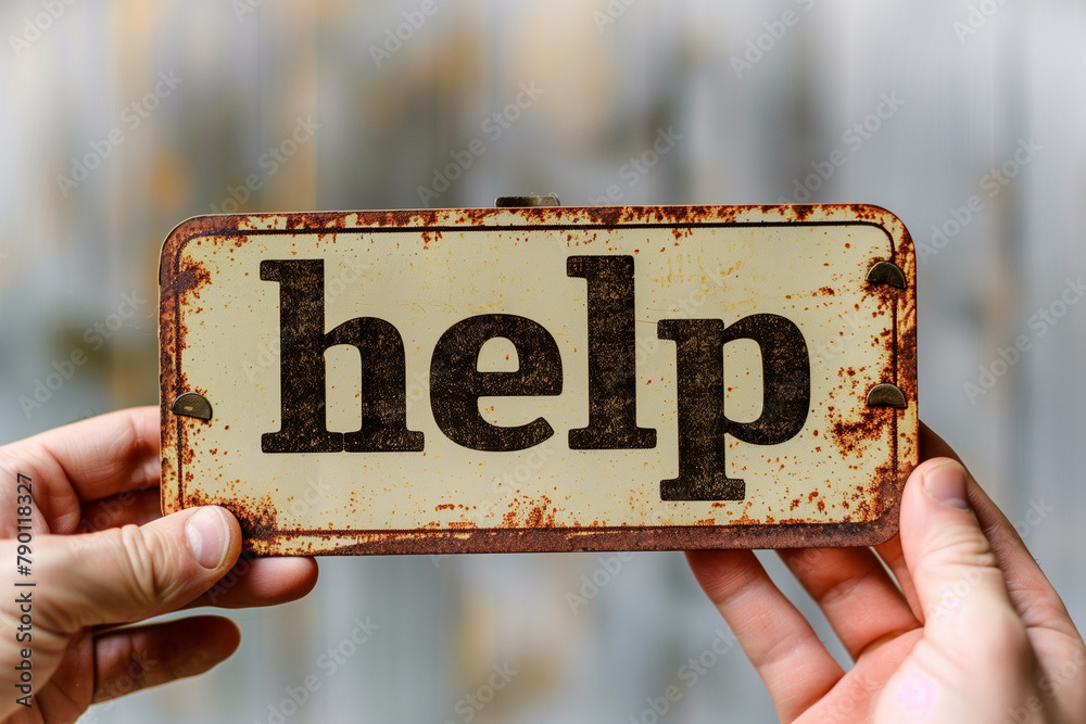 simplicity of a hand-held sign bearing the word "help" in prominent ...