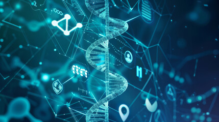 Poster - digital dna structure with healthcare symbols