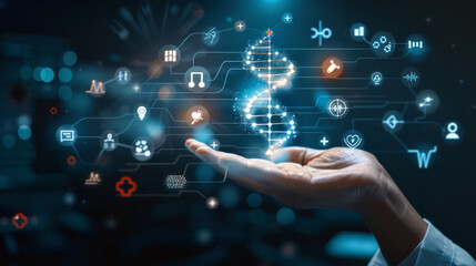Poster - Futuristic medical technology concept with glowing dna strand