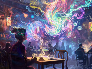 Wall Mural -  magical ritual surrounded by swirling energies