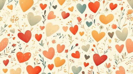 Wall Mural - Illustrated with hand drawn hearts this pattern exudes charm and elegance