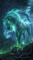 Wall Mural - mythical creature glowing with otherworldly energy as they roam through a mystical forest