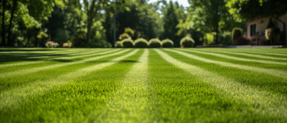 Perfectly Mowed Lawn with Striped Pattern for Landscape Projects