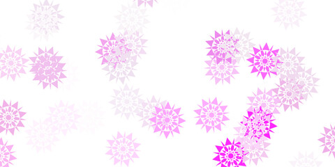 Wall Mural - Light pink, yellow vector beautiful snowflakes backdrop with flowers.