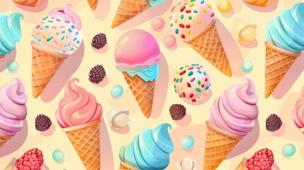 Wall Mural - Illustration featuring a pattern of abstract elements in an ice cream food 2d design style background