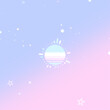 Neon retro sun with glowing bars on pastel gradient background.