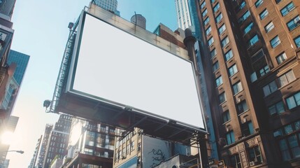 Poster - A blank mockup of a vertical poster billboard on a city background