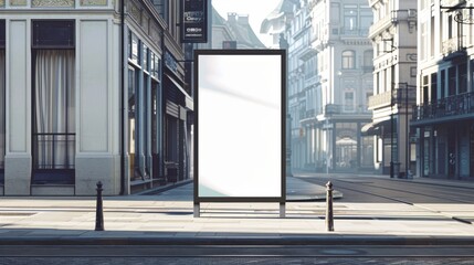 Poster - Blank white mockup of bus stop billboard displayed on an empty street