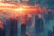 Futuristic city powered by groundbreaking energy innovations, glowing structures, dawn light , 3D ,ultra HD,digital photography