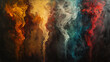 A canvas divided into quadrants, each featuring a different hue and behavior of smoke, symbolizing the four elements.