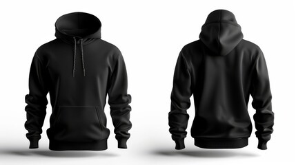 Wall Mural - An isolated white background is used for this mockup color mockup of a black male hoodie sweatshirt with a clipping path, a men's hoody with a hood for your design mockup for printing. Template sport