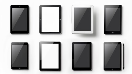 Canvas Print - A black and white set of tablet computers on a white background