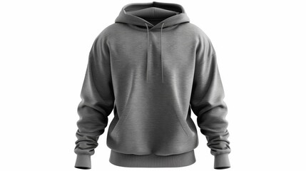 Wall Mural - Printed hoody mockup isolated on white background. Gray sweatshirt with clipping path, long sleeve hoodie.