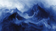 A canvas where indigo smoke forms the silhouette of a majestic mountain range, echoing the power of nature.