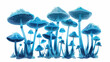 Group of inedible psychedelic blue mushrooms isolated