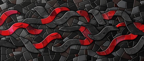 Poster - kitchen glass with mosaic texture with black and red elements