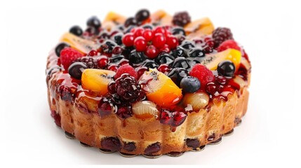 Poster - A cake with assorted fruits on a white surface