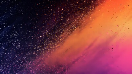 Wall Mural - A warm gradient with noise in orange black purple red blue colors. An abstract background design for social media. A warm and vintage effect with gradient grain noise.