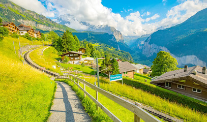 Wall Mural - Wengen village in Swiss Alps, Switzerland landscape