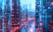 © NeeArtwork - Produce a mesmerizing image of a futuristic cityscape reflected in a close-up shot holographic display, using photorealistic digital rendering techniques