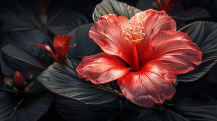 Poster - A red flower amidst green leaves