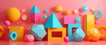Colorful 3D Shapes On A Pink Background