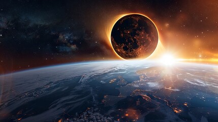 Wall Mural - cosmic dawn over earth with an eclipsing planet