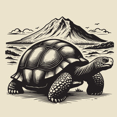 Wall Mural - Galapagos tortoise.  Vintage retro engraving illustration. Black icon, isolated element	