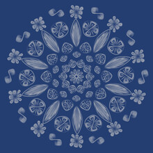 Abstract Blue Flower Mandala Stitch White Chalk Curve Thread Pattern With Blue Background Seamless Circular Geometric Design 