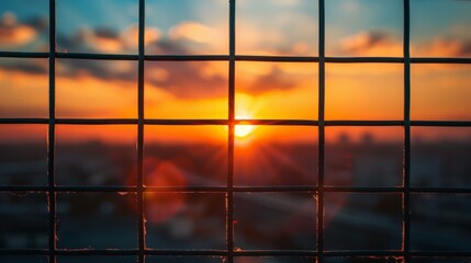 Wall Mural - Fence at Sunset