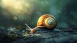A snail resting on wet ground under rain