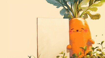 Canvas Print - The carrot stood proudly next to the blank presentation board