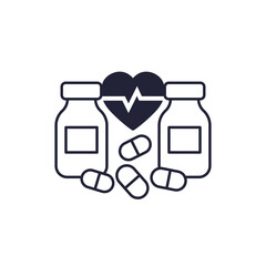 Poster - cardiac medication icon, pills for heart vector