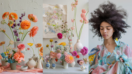 Poster - Creative portrait of a young woman with flowers