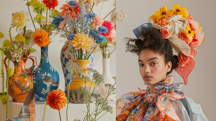 Poster - Creative portrait of a young woman with flowers